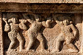 The great Chola temples of Tamil Nadu - The Airavatesvara temple of Darasuram. Detail of the panels of the prakara-wall with scenes of dance. 